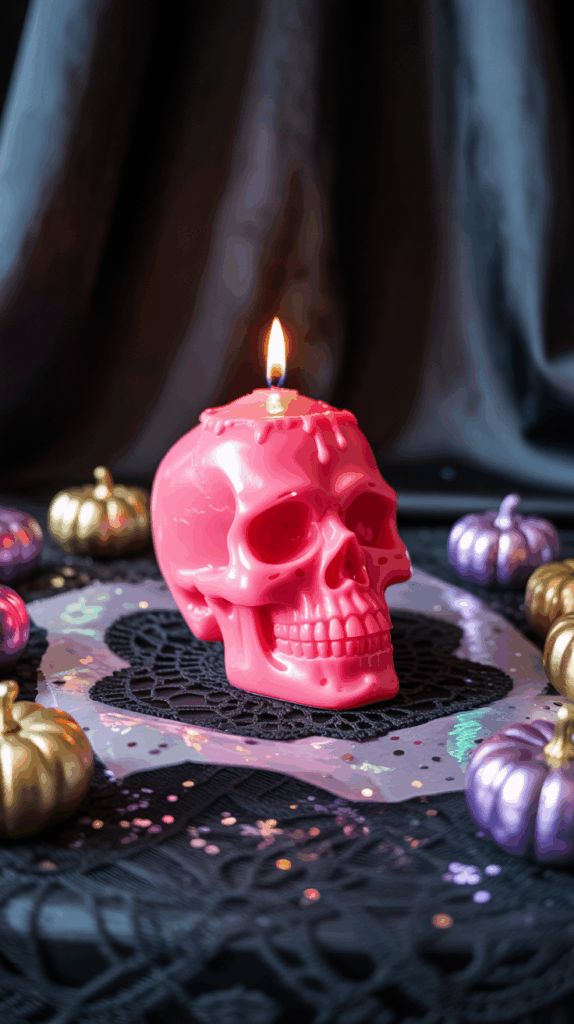 Pink Skull Candle Decor