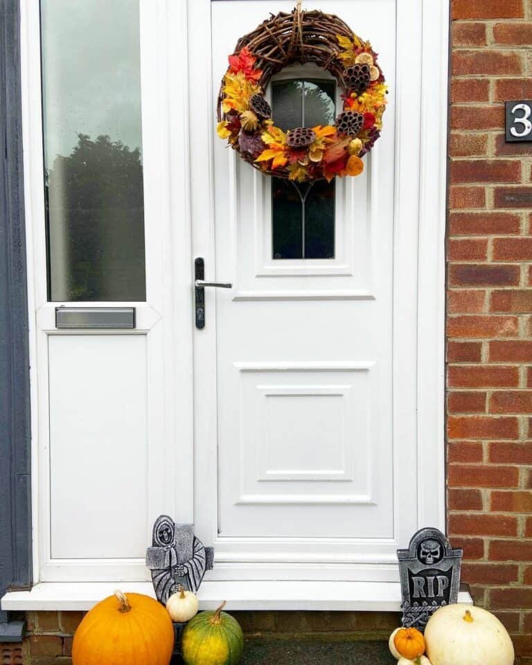 Autumn Wreath on White Door