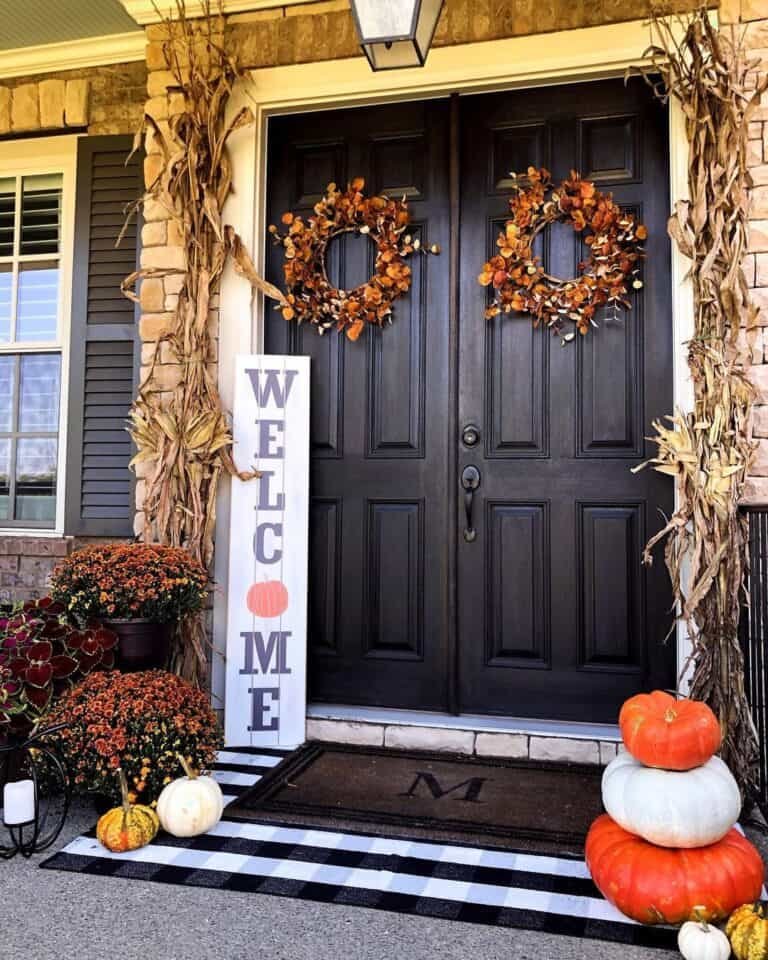 Autumn Wreaths and Corn Stalks