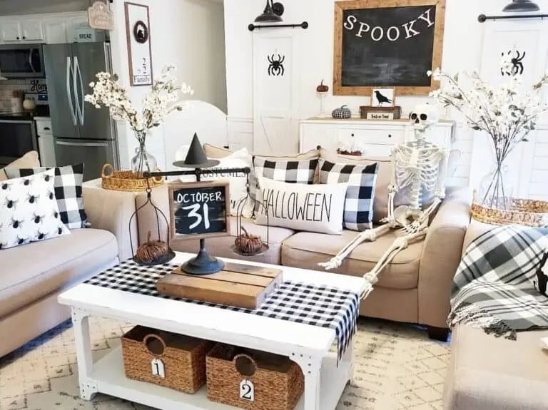 Beige Sofa with Plaid Decor
