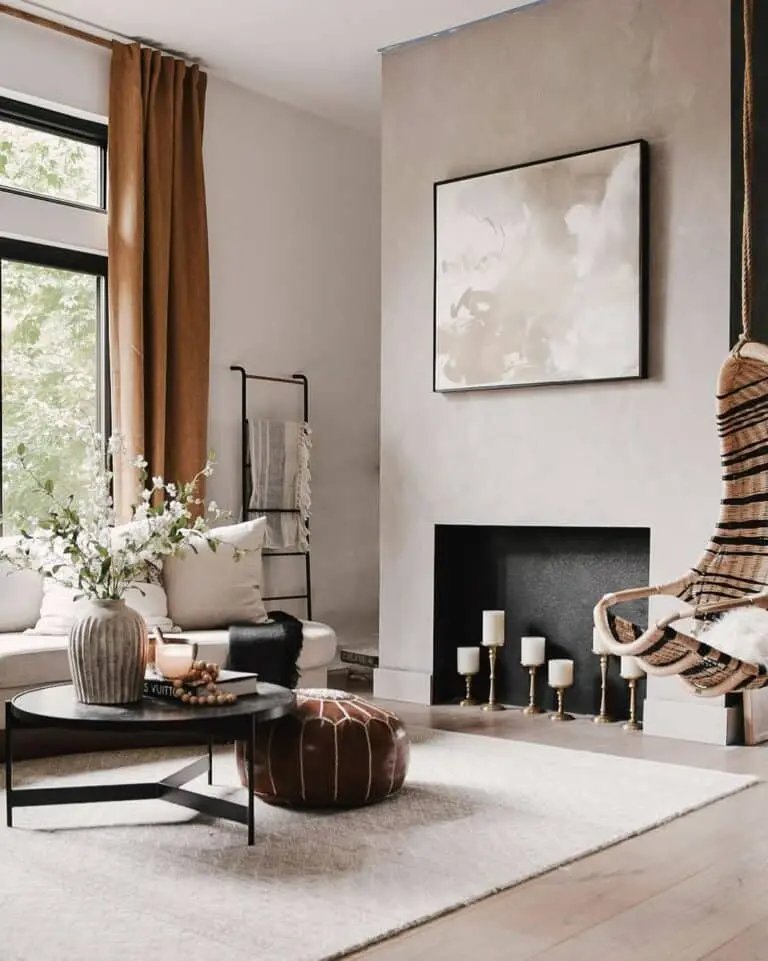 Black Fireplace with Candle Row