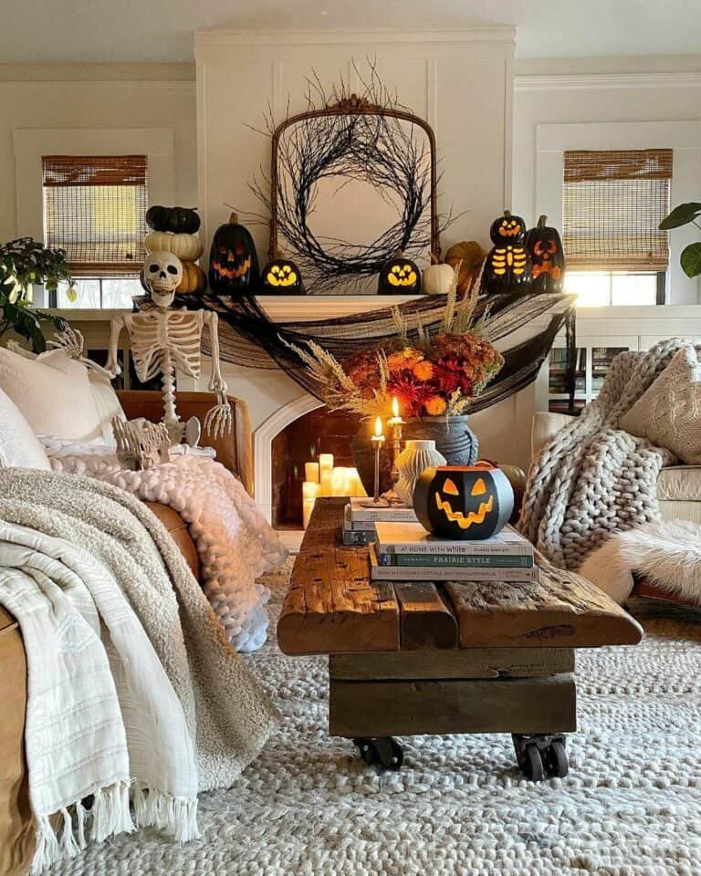 Black Pumpkin Fireplace Decor