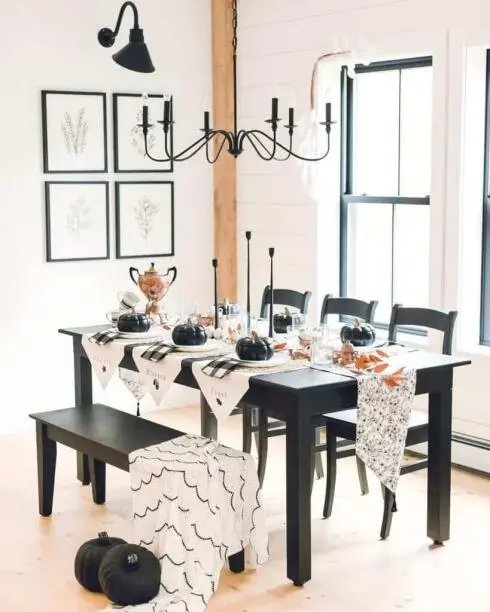 Black Pumpkins with Fall Runner