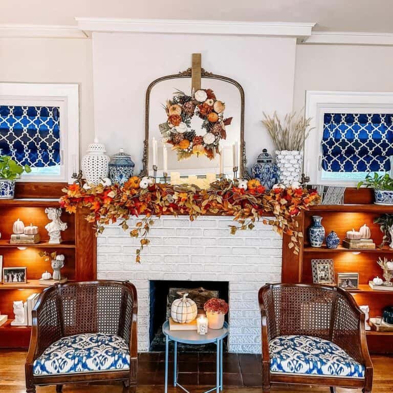 Blue and White Fall Decor