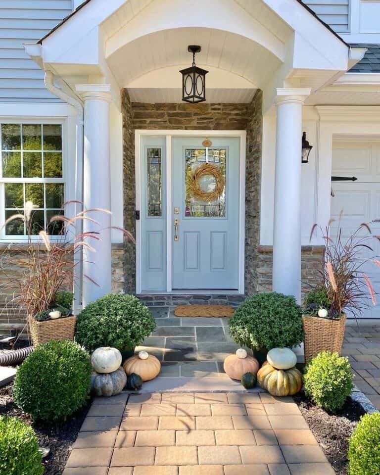 Brick Walkway with Pumpkins