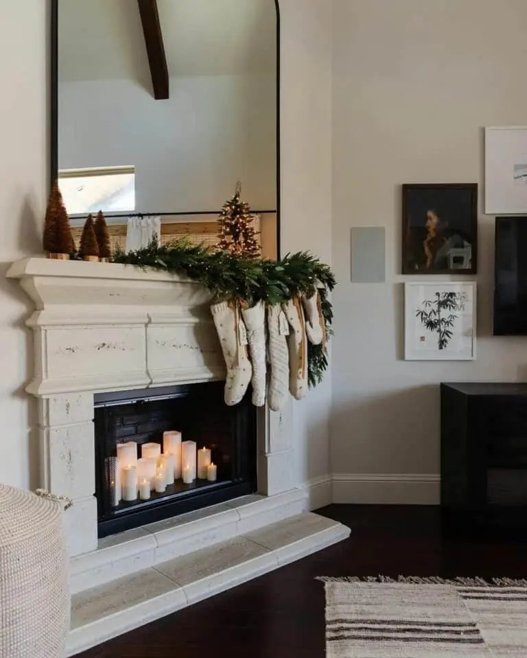 Candle Arrangement in Fireplace