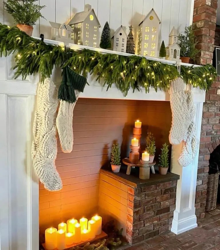 Christmas Decor on White Mantel