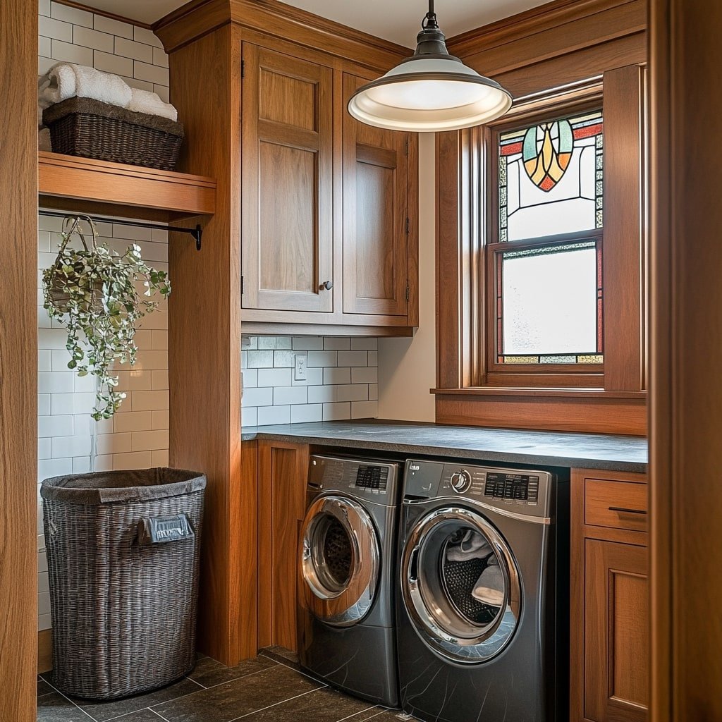 Craftsman-Inspired Wooden Laundry Space