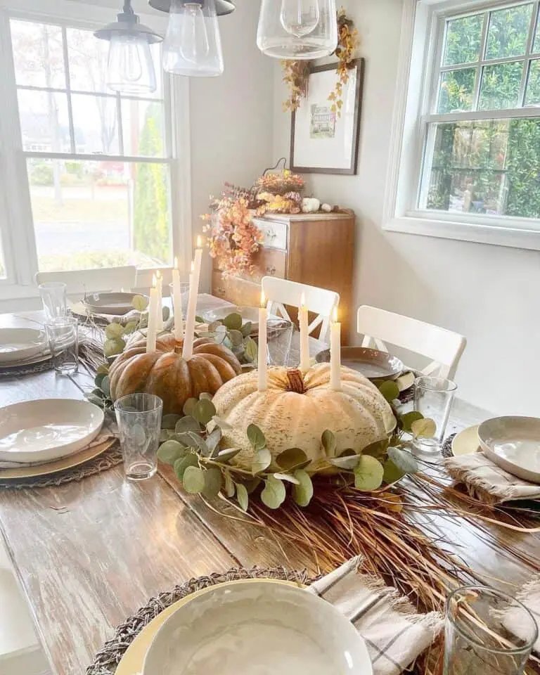 Dried Grass and Pumpkin Centerpiece