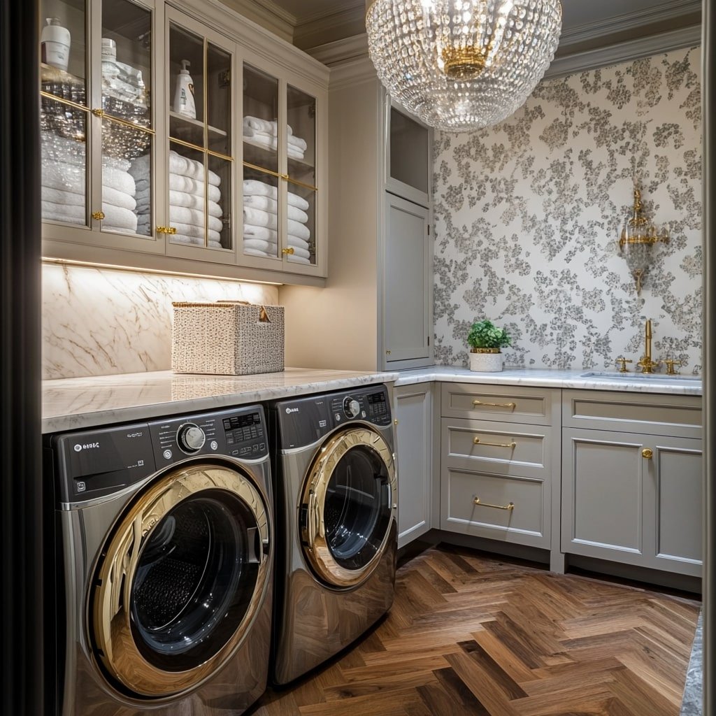 Elegant Chandelier Laundry Design