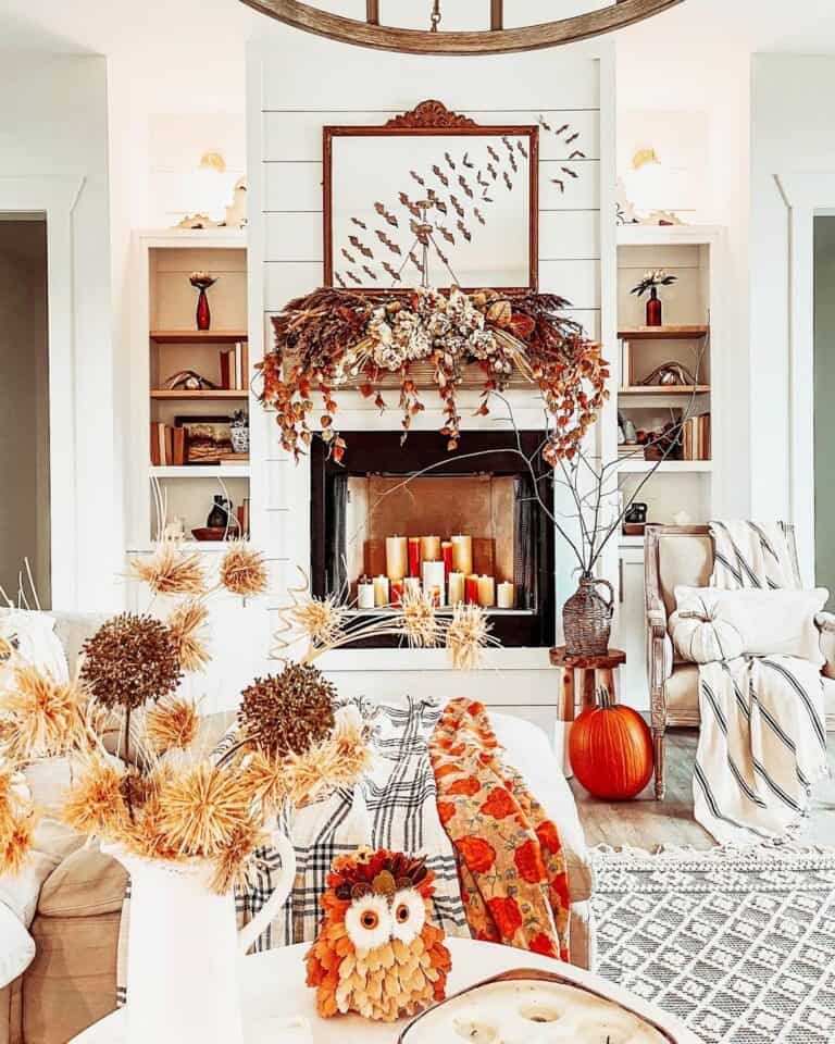Fall Candle Display on Mantel