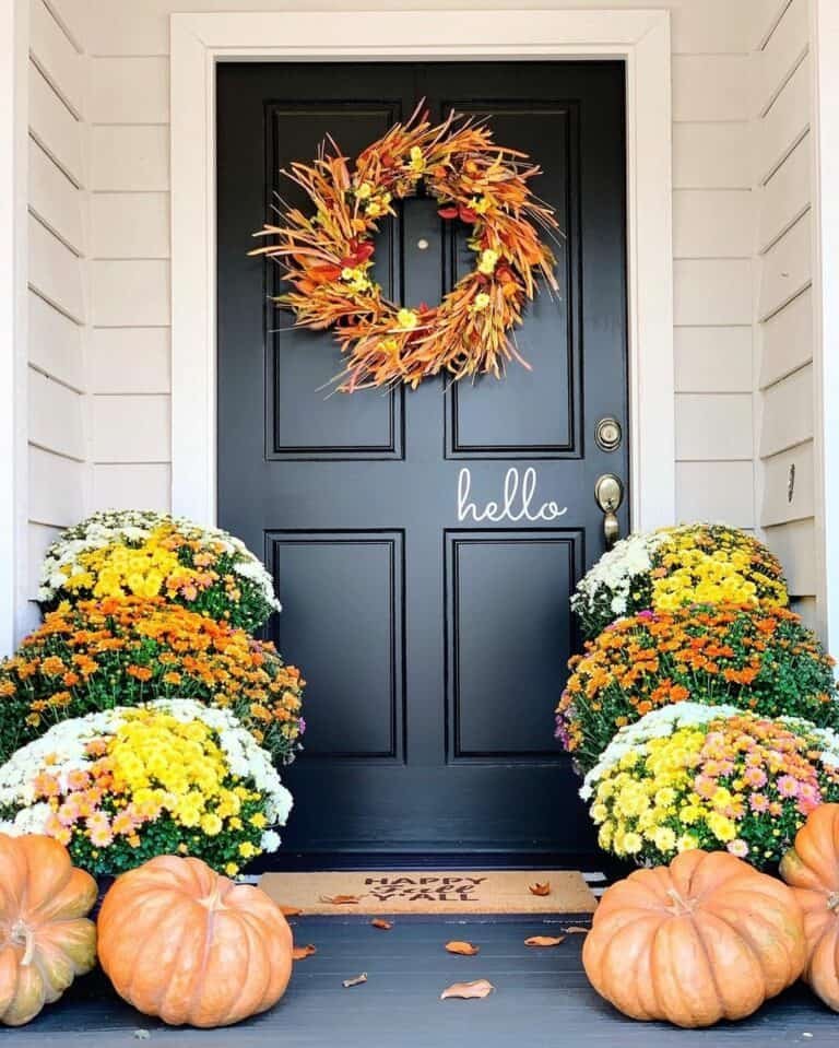 Fall Wreath and Mums Decor