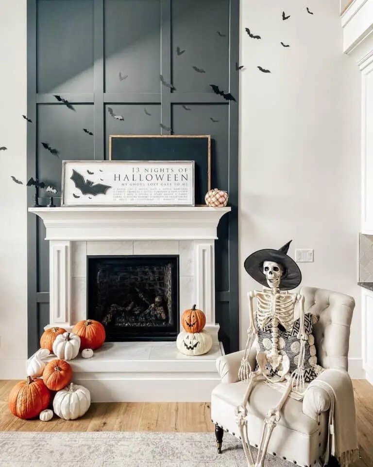 Fireplace with Pumpkins and Bats