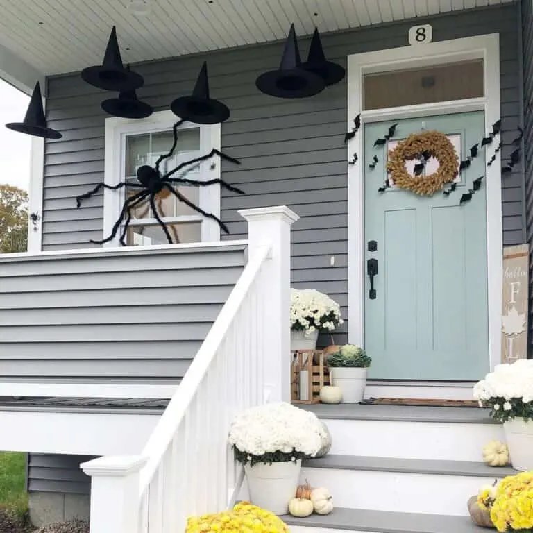 Grey Porch Halloween Decor