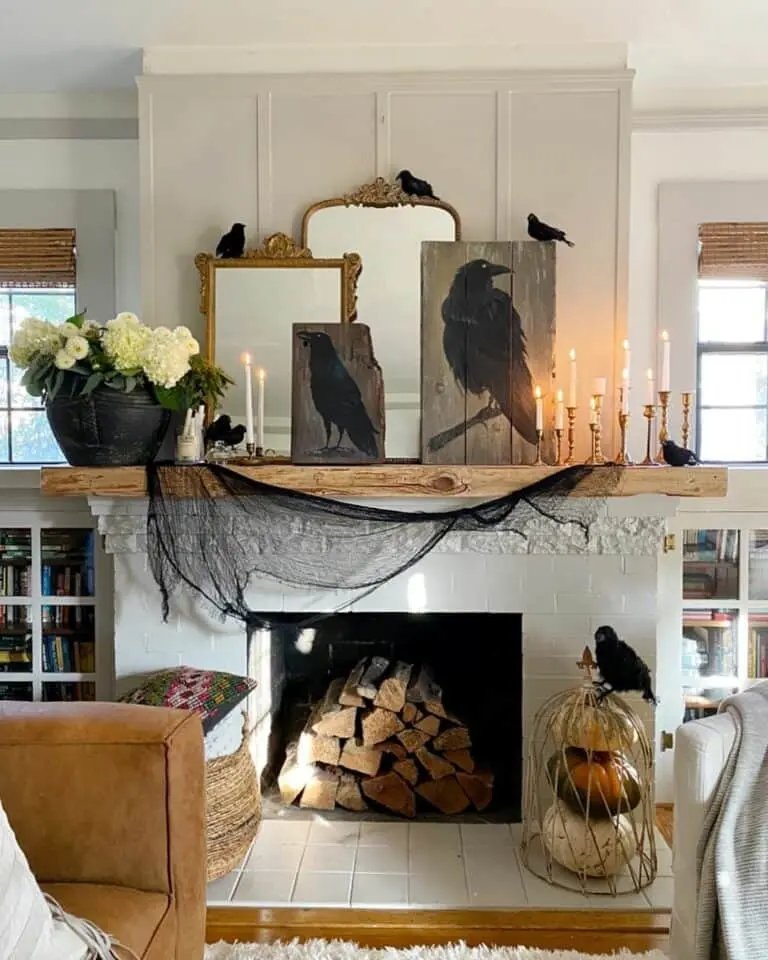 Halloween Raven Fireplace Decor