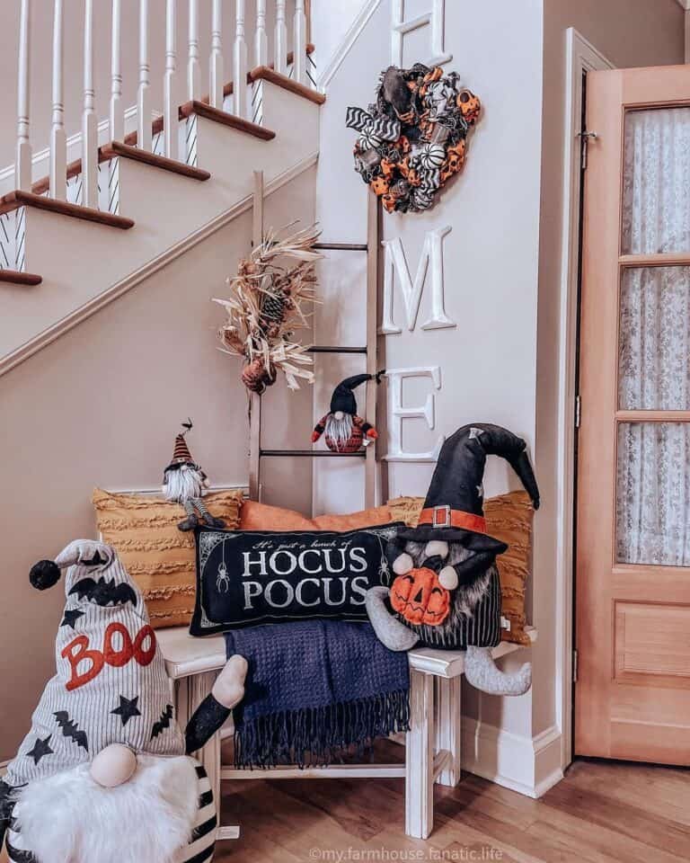 Halloween-Themed White Bench