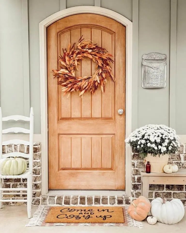 Natural Wood Door with Wreath