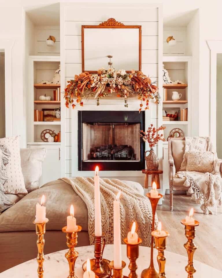 Orange Leaf Fireplace Decor