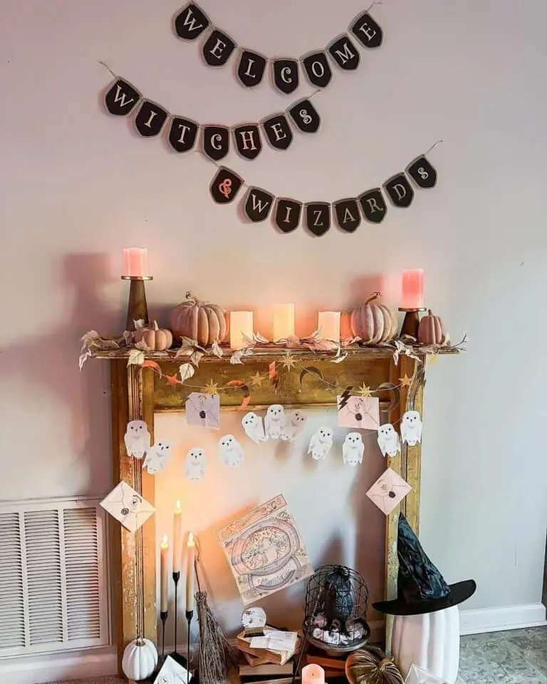 Pink Halloween Mantel Decor