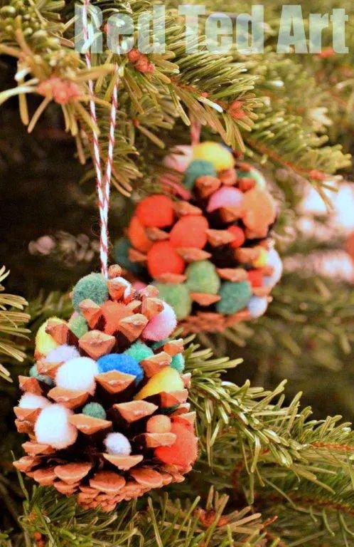Pom Pom Pinecone Ornaments