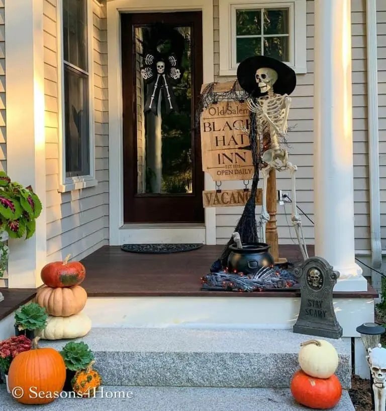 Pumpkin and Skeleton Entryway Decor