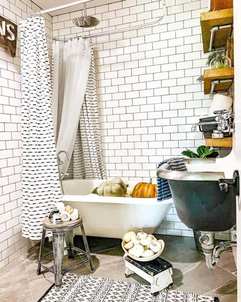 Pumpkins in White Bathroom