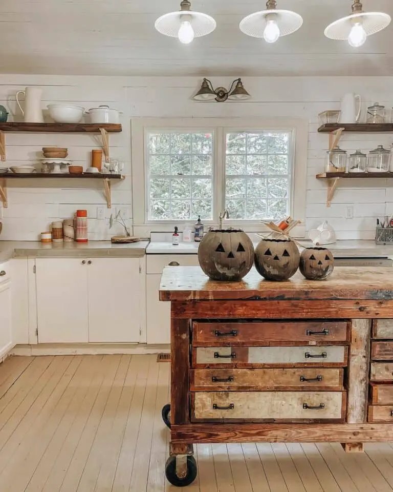 Rustic Kitchen Island with Pumpkins