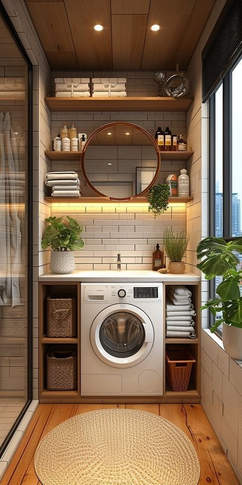 Serene Wood-Inspired Laundry Space