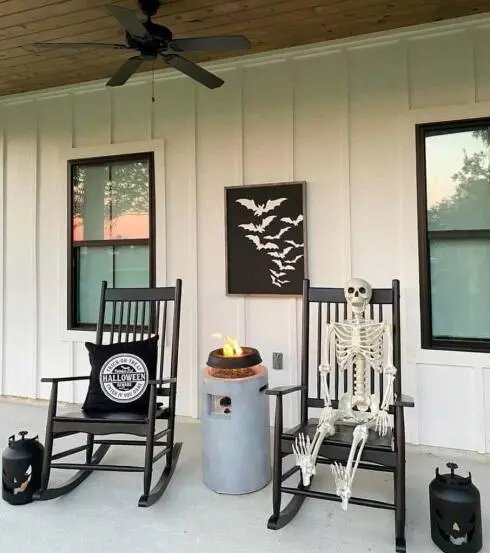 Skeleton and Jack-O-Lanterns