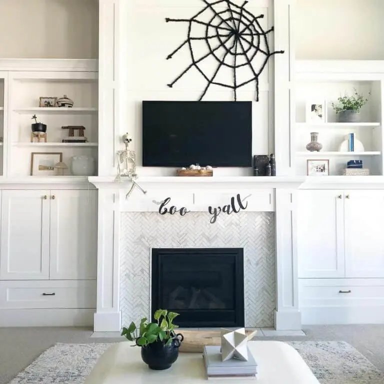 Skeleton on Fireplace Mantle