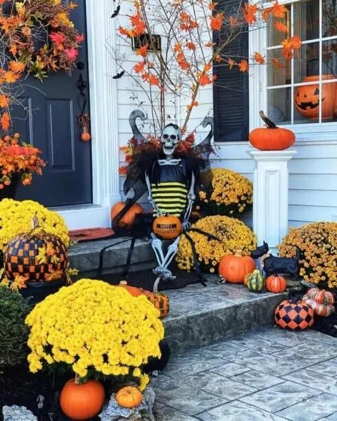 Skeleton Pathway with Fall Decor