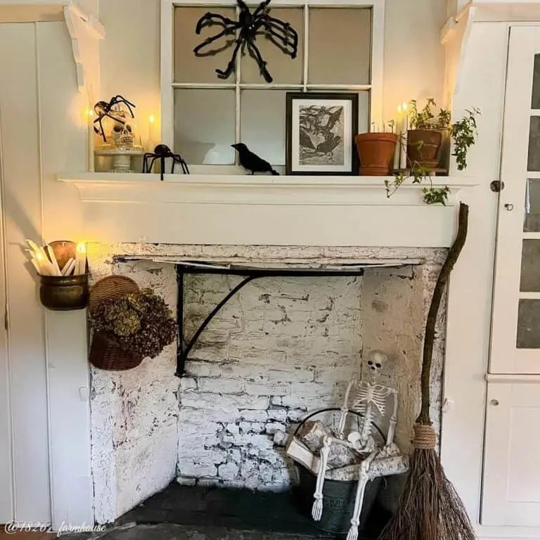 Skeletons and Brooms Fireplace