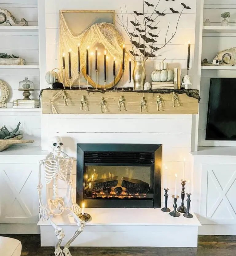 Skeletons on Fireplace Mantel