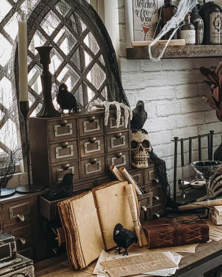 Spooky Antique Desk Decor