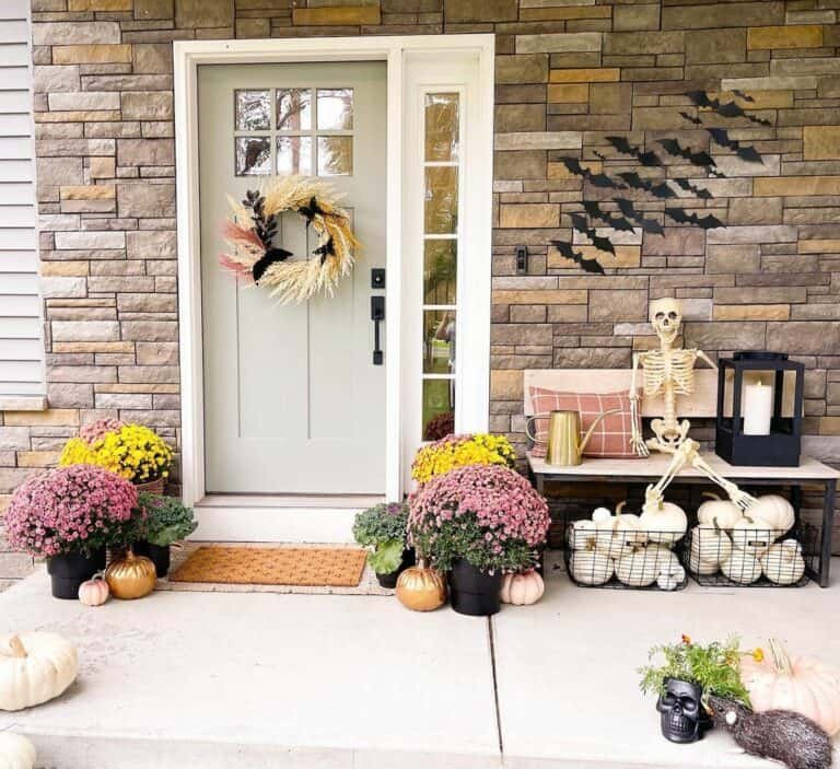 Stone Porch Decor with Pumpkins