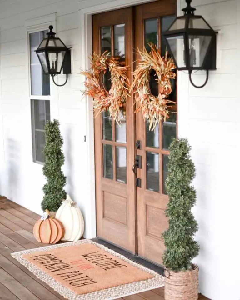Straw Wreaths on Mahogany Doors