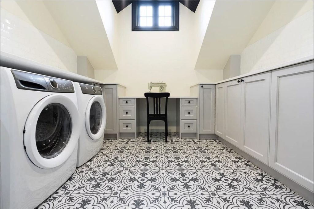 Stylish Basement Laundry Space
