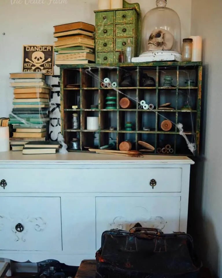 Vintage Cupboard with Spooky Decor