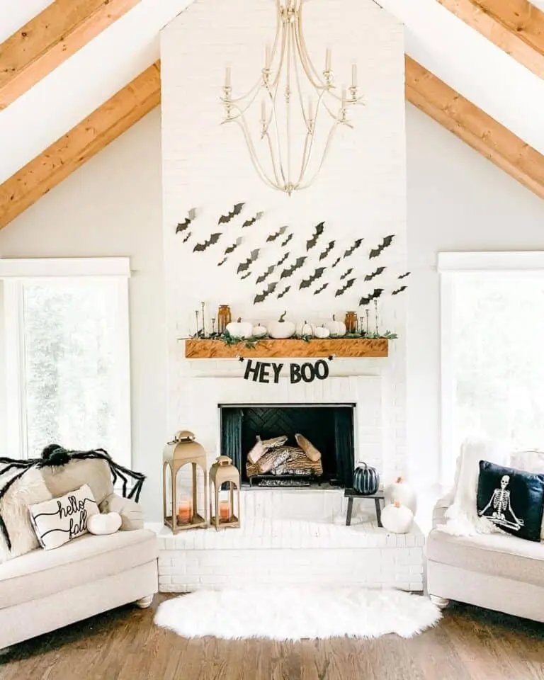 White Fireplace with Fall Decor