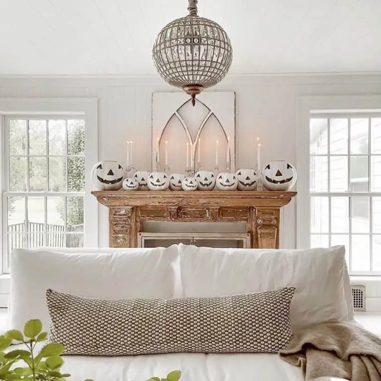 White Jack-O-Lanterns on Mantle