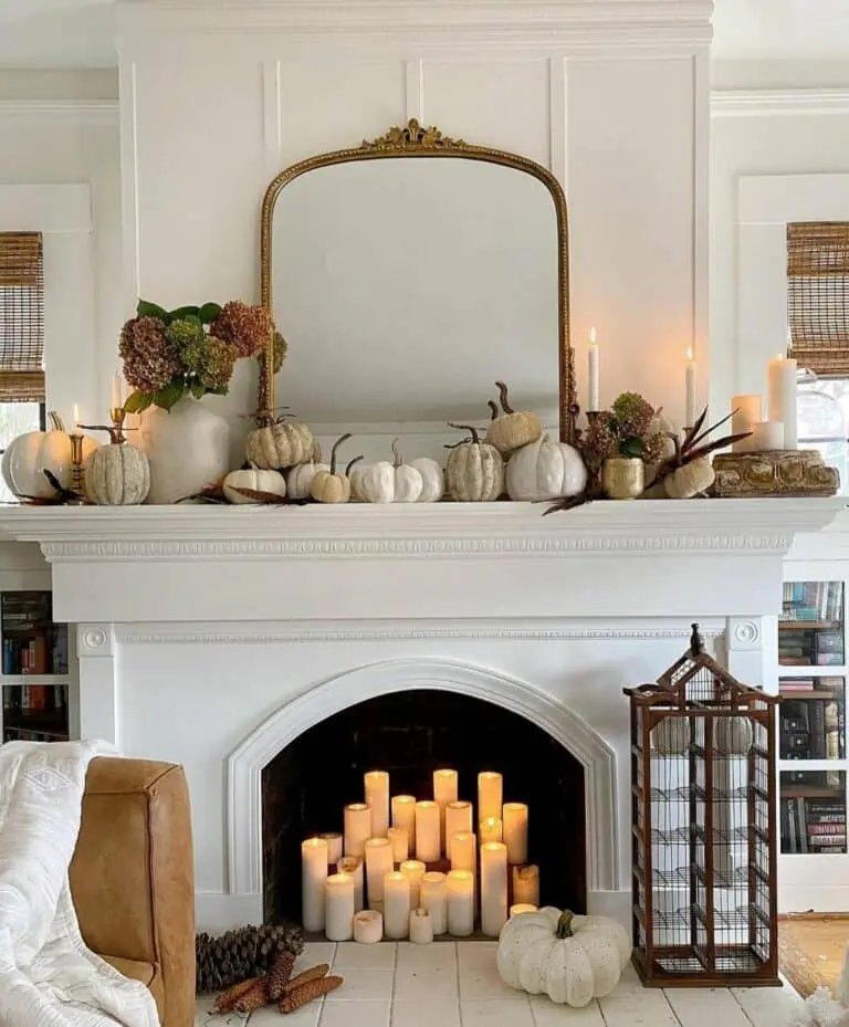 White Mantel with Pumpkins