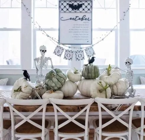 White Pumpkins with Skeletons