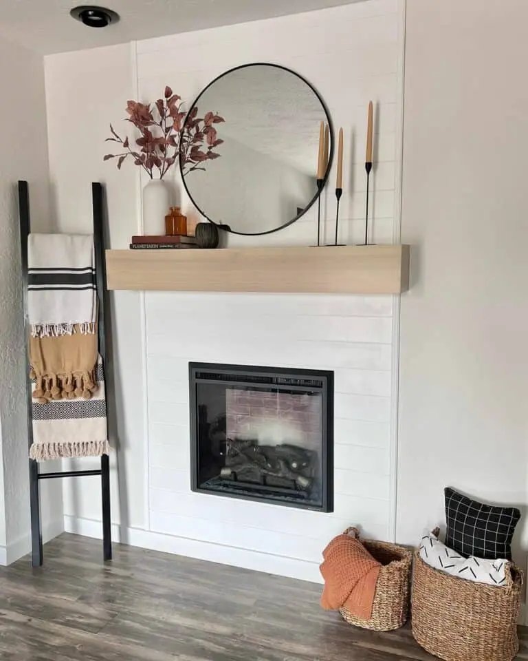 White Shiplap Fireplace Design
