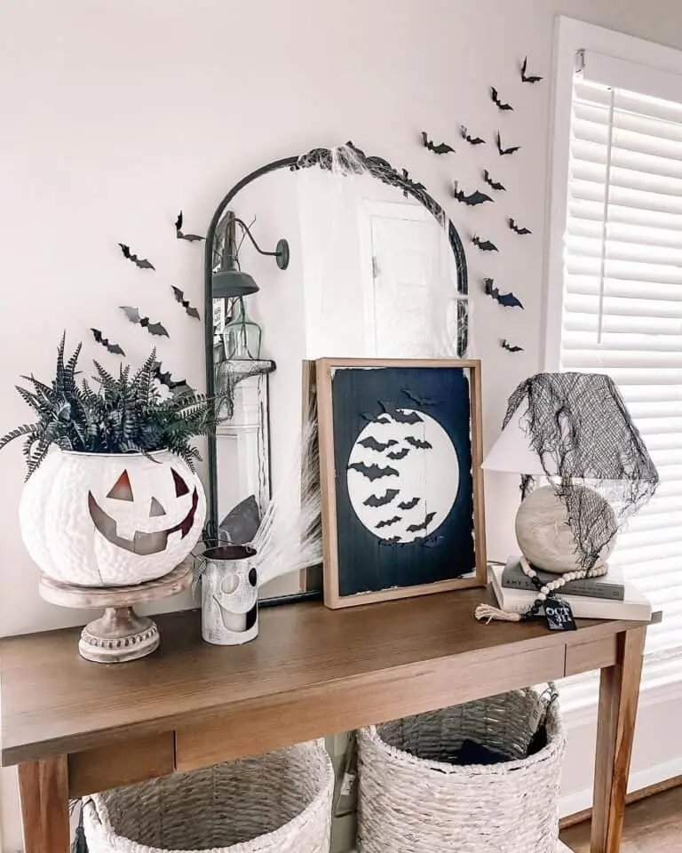 Wood Console with Halloween Decor