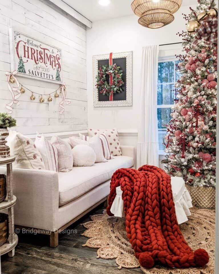 Beige Sofa Red Blanket