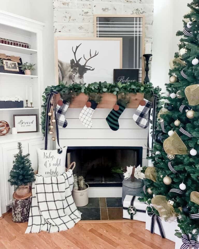 Black White Plaid Fireplace
