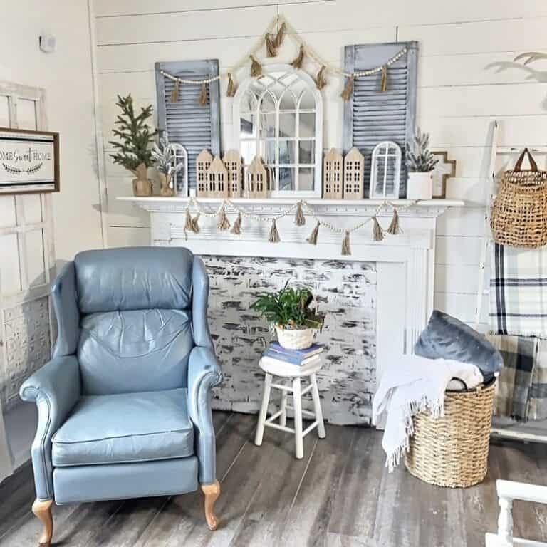 Blue Farmhouse Fireplace