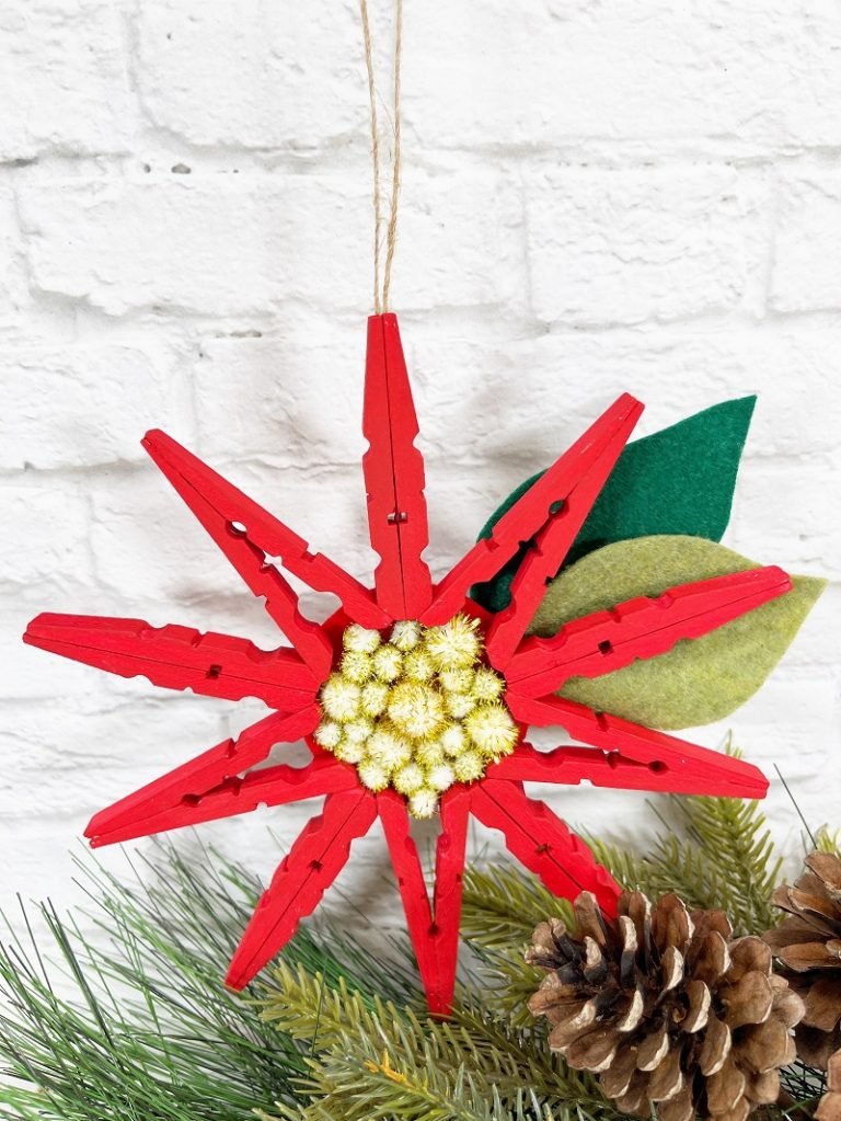 Clothespin Poinsettia Ornament