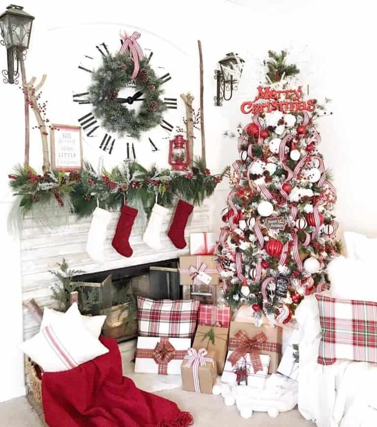 Farmhouse Red White Tree