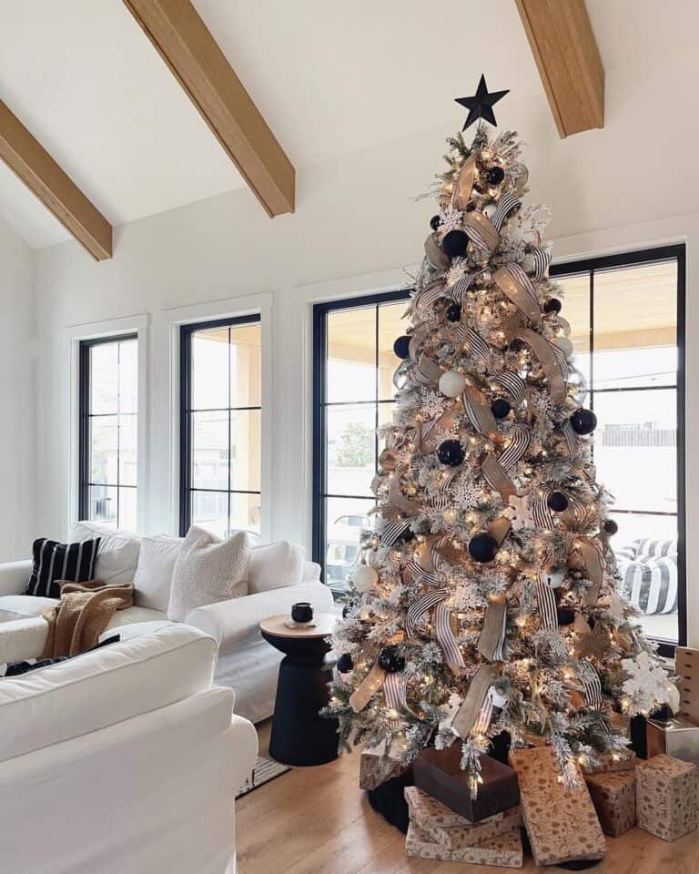 Flocked Tree Black Ornaments